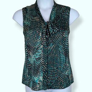Anne Klein Green Abstract Necktie Top